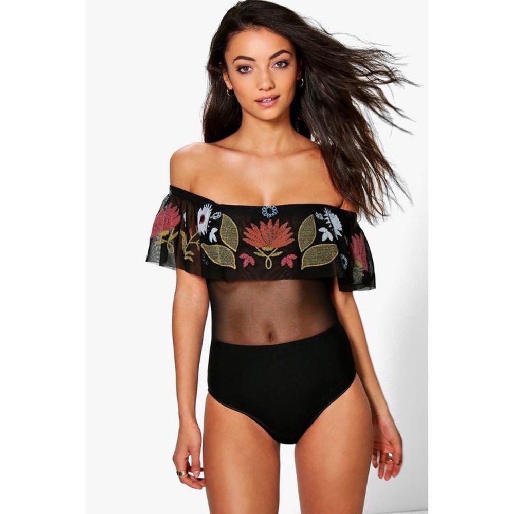 Holly Printed Mesh Off The Shoulder Bodysuit
